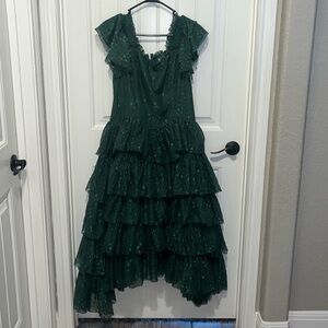 Jessakae Mia Dress Emerald Green Lace Tiered Ruffle Princess Tea Length SZ L NWT
